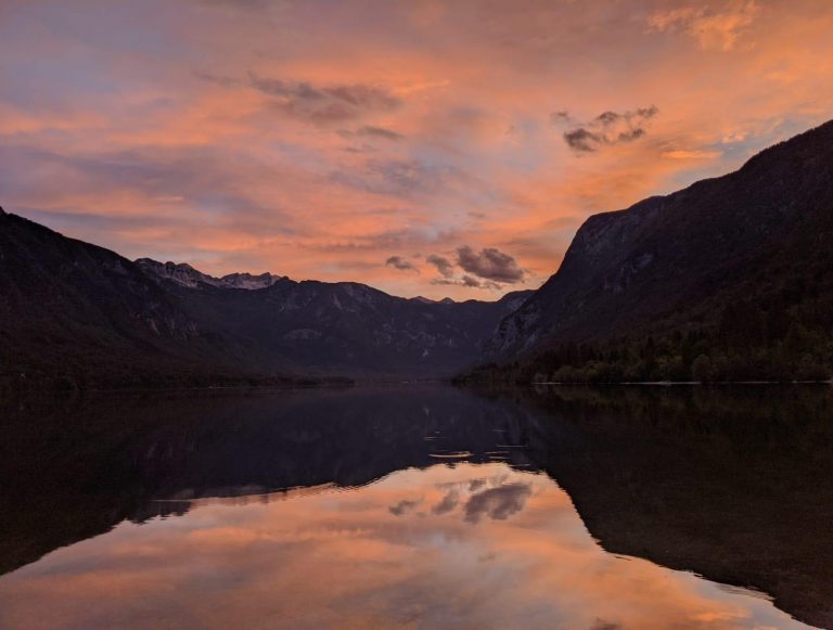 Sunset over Lake Bohinj, Triglav National Park, Slovenia